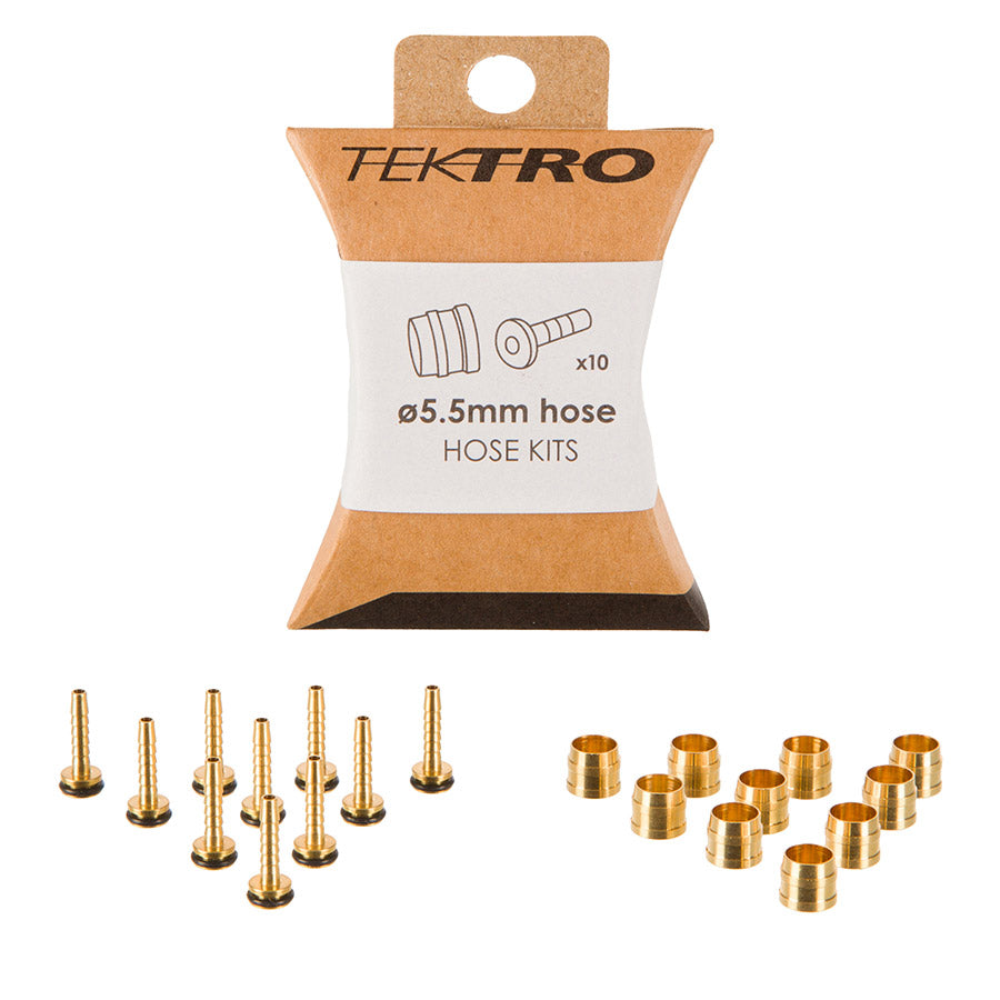 Tektro compression ferrules kit for hydraulic hoses, includes 10 black 5.5mm ferrules for secure fittings.
