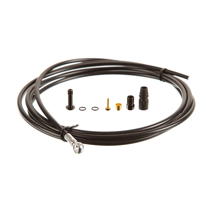 Tektro Banjo Hose Kit with black hydraulic hoses and fittings, 5.5mm diameter, 2000mm length for hydraulic bike brakes.