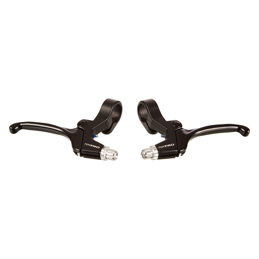 Pair of Tektro JL510-TS MTB brake levers in black, showing front and rear views for mountain bike braking system.