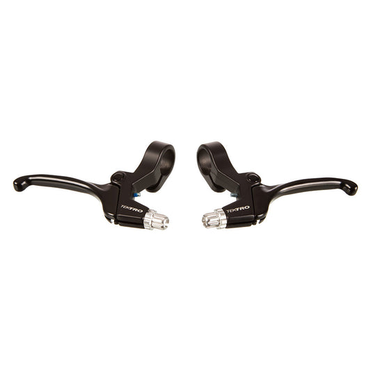 Pair of Tektro JL510-TS MTB brake levers in black, showing front and rear views for mountain bike braking system.