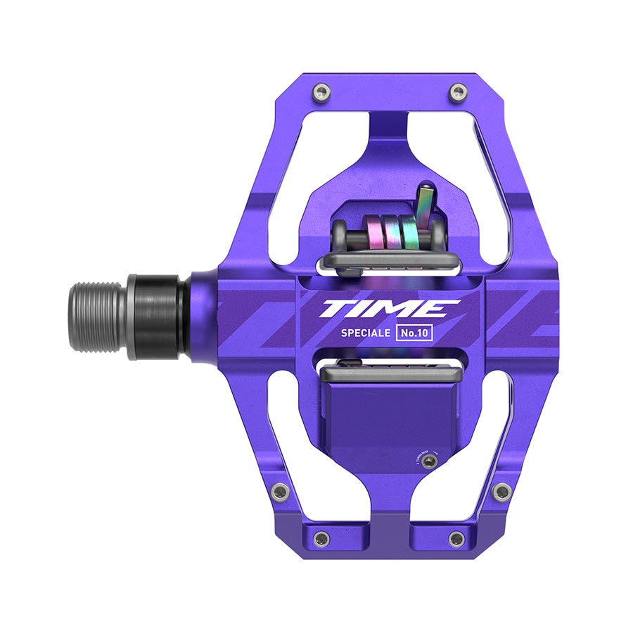 Pair of TIME Speciale 10 Large B1 clipless MTB pedals in dark grey, designed for mountain biking performance and durability.