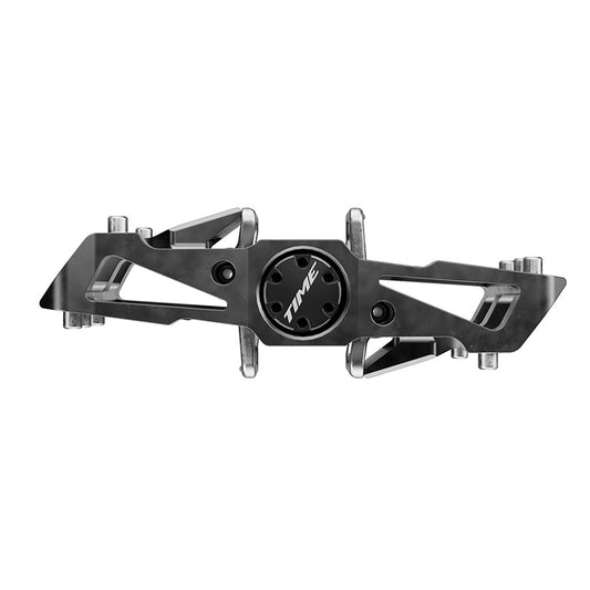 Pair of TIME Xysto A1 clipless MTB pedals with aluminum body and steel spindle in grey, designed for mountain biking.