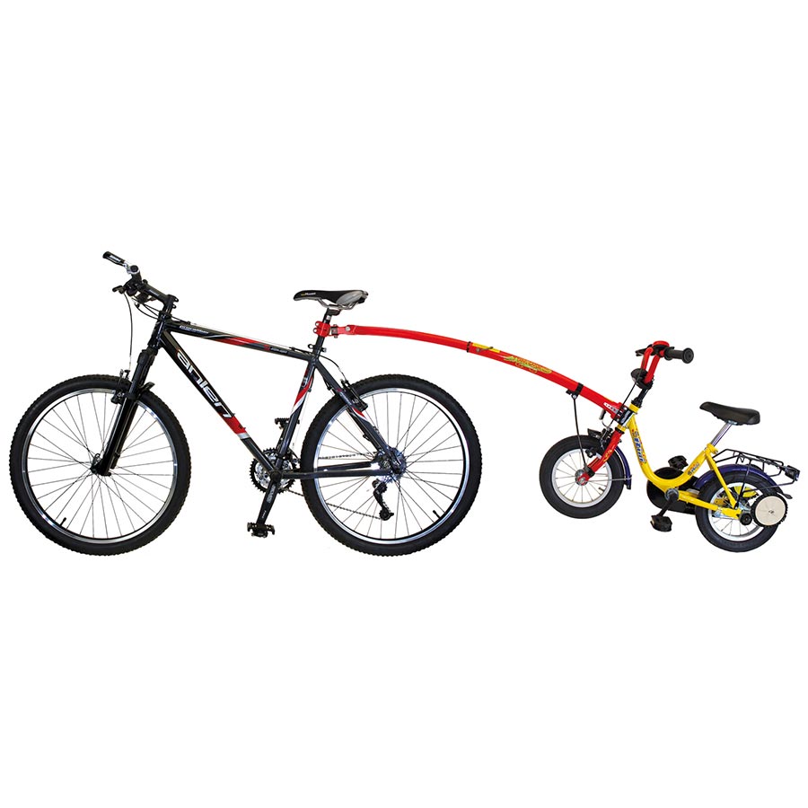 Black Trail-Gator tow bar for bikes and trailers, adjustable for 12 to 20-inch wheels, durable and easy to attach.
