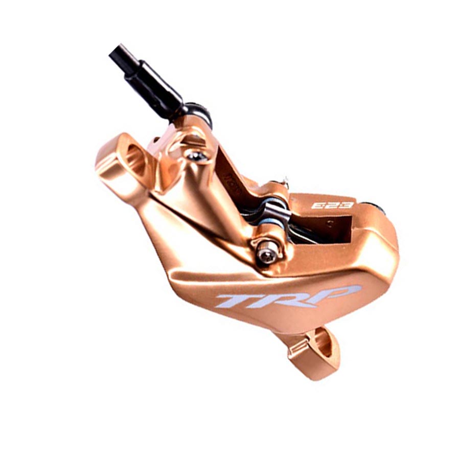 TRP DH-R EVO MTB hydraulic disc brake caliper with right post mount, silver finish, lightweight design, disc not included