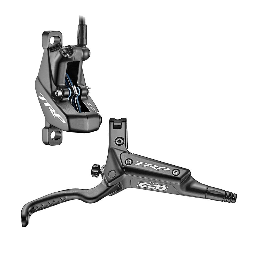 TRP DH-R EVO MTB hydraulic disc brake with right post mount, silver color, lightweight design, disc not included.