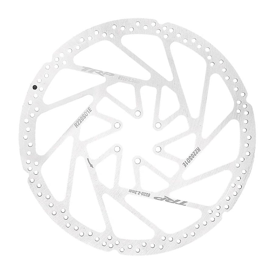 TRP RS01E 180mm disc rotor for bike brakes, with ISO 6-bolt mounting and durable metal construction.