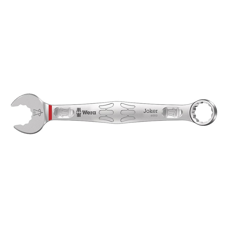 Wera 6003 Joker combination wrench, 6mm size, made of durable tool steel, ideal for general shop and maintenance tasks.