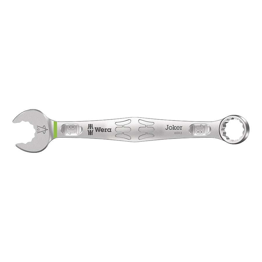 Wera 6003 Joker combination wrench, 6mm size, a versatile shop tool with an open and box end for tightening and loosening bolts.