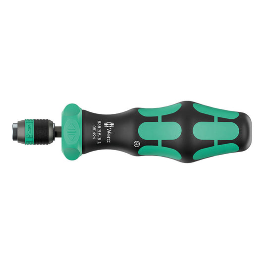 Wera 838 RA-R L ratchet screwdriver for general shop tools, featuring ergonomic handle and 1/4 inch drive for versatile use