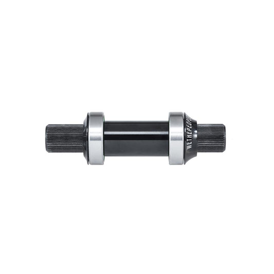 WeThePeople Compact BMX bottom bracket with 19mm spindle, durable metal construction, and black finish.