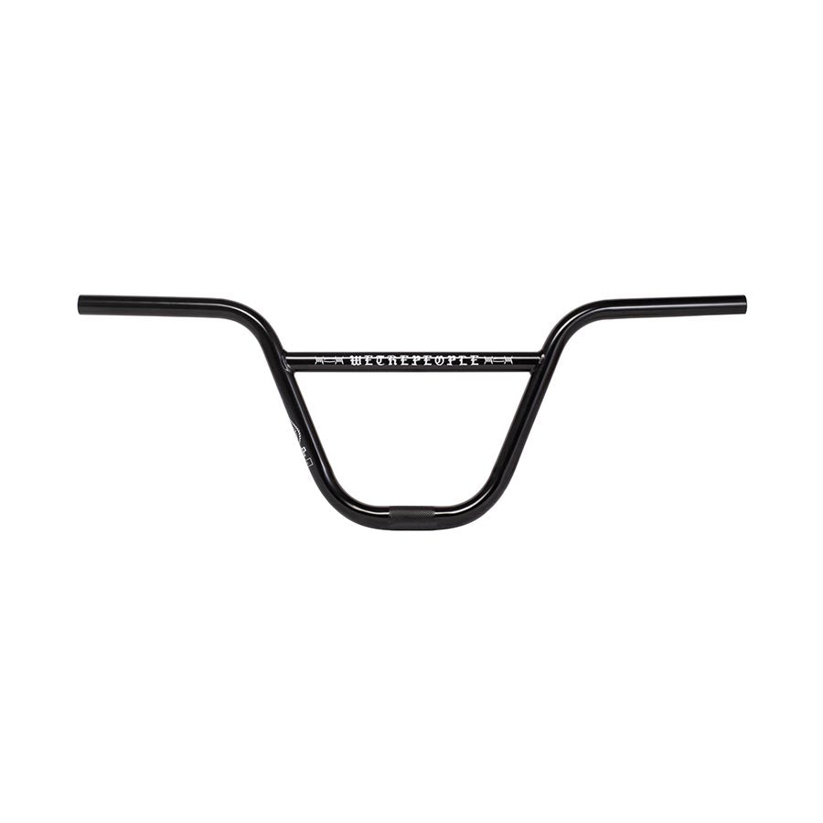 Black WeThePeople Pathfinder BMX handlebars with 29-inch rise and 22.2mm diameter, designed for durability and style in BMX riding.