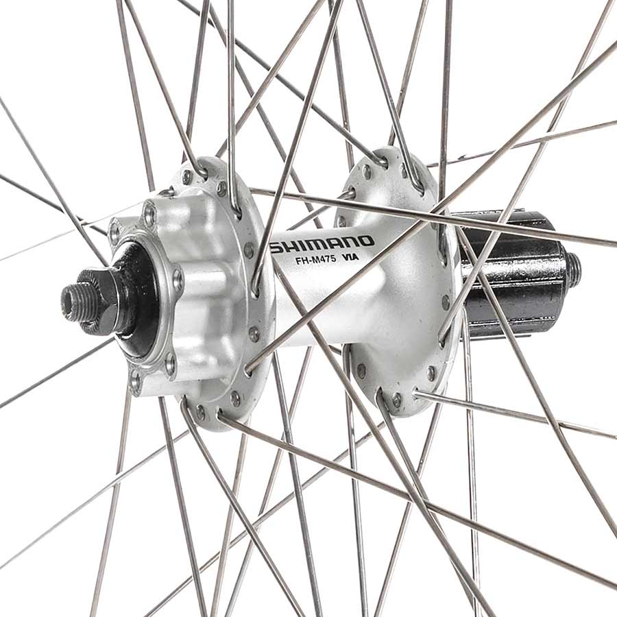 Double wall 26-inch Alex DM18 Silver stainless steel wheels for Formula FM-21, front wheel with 36-bolt 100mm rim holes.