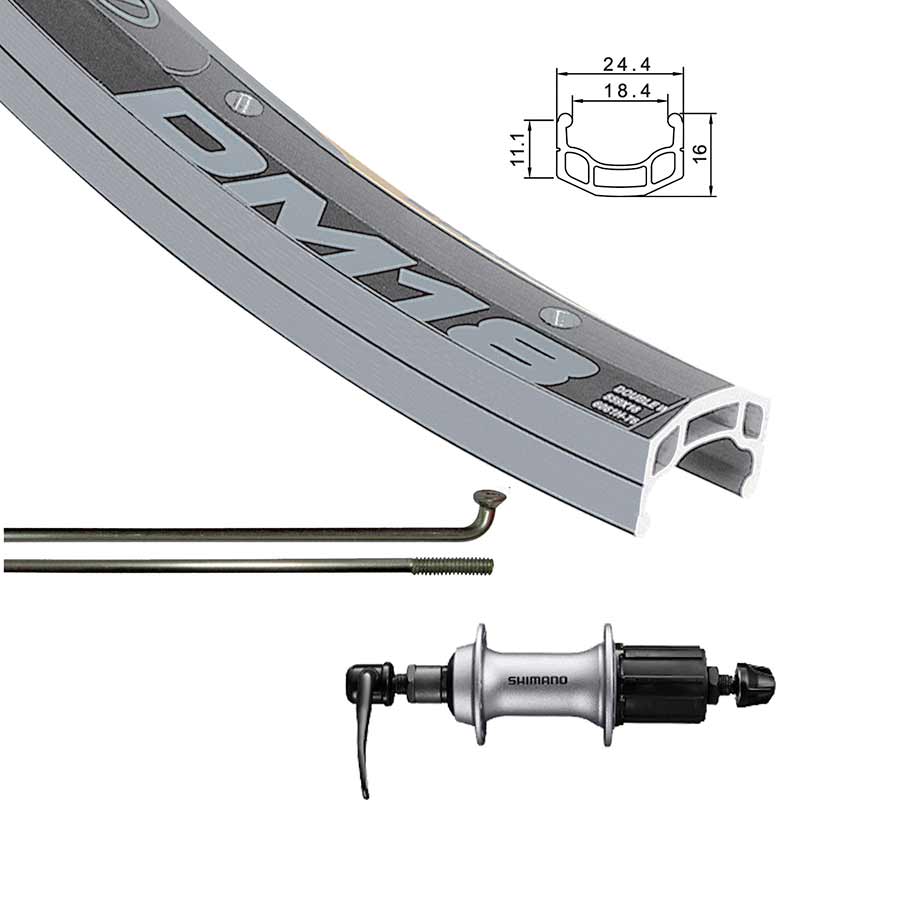 Double wall 26-inch Alex DM18 silver stainless steel wheels for Formula FM-21, front view with 36-bolt pattern and 559 holes.