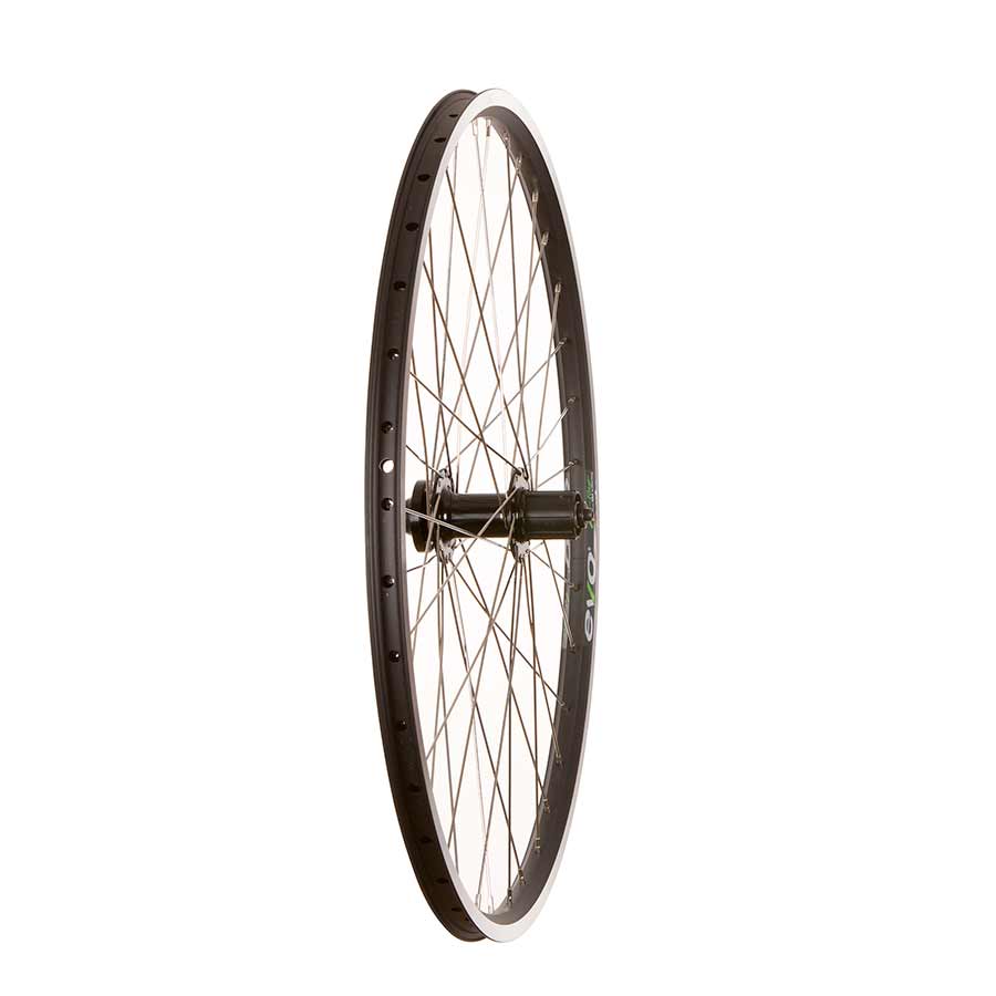 Wheel Shop Evo Tour 19 Black/Stainless 27.5-inch double wall bike wheel with 36 spokes and QR hub for mountain biking.