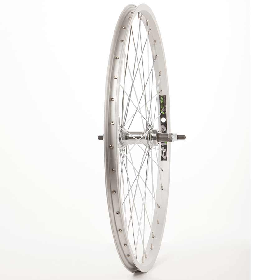 Silver 24-inch Evo Tour 20 single wall wheel by Wheel Shop with 36-bolt pattern and 100mm rim for bikes.