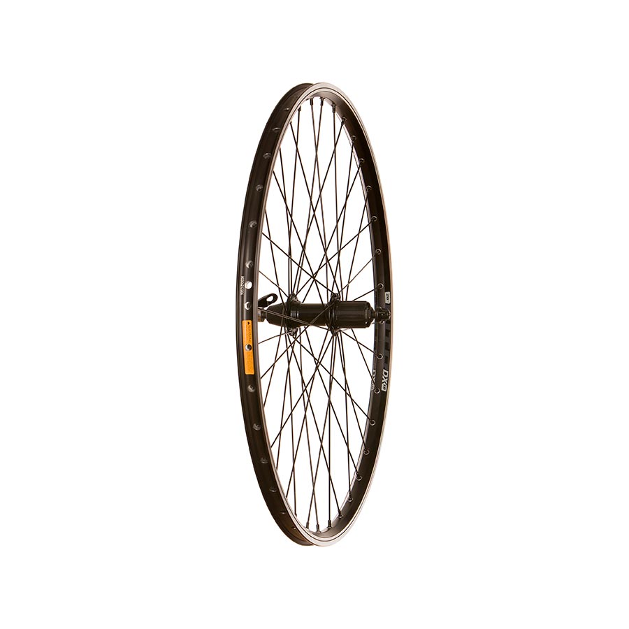 Wheel Shop WTB DX18 QR 26-inch wheels with front 36-hole rim and 100mm QR axle, featuring a black alloy design.