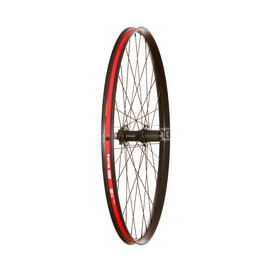 Rear view of WTB STi30 TCS and Formula Boost TA wheels, black alloy mountain bike wheels with 29-inch size and 6-bolt disc compatibility.