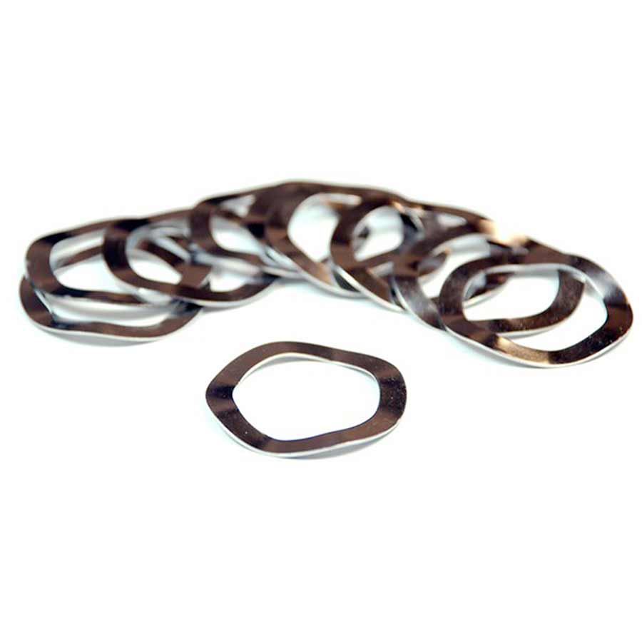 Set of 10 Wheels Manufacturing 30mm wave washers for bottom bracket parts, designed for bike maintenance and component fitting.