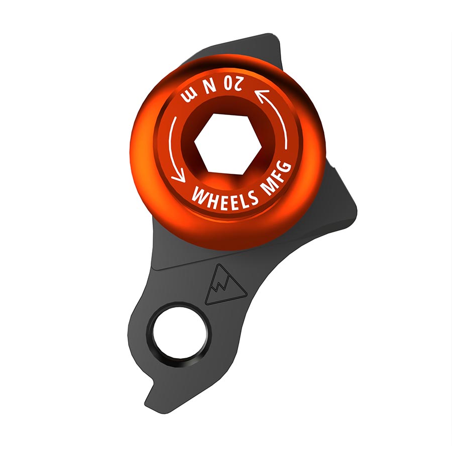 Wheels Manufacturing Dropout-487 derailleur hanger for Trek bikes, shown in black with mounting holes and brand logo.