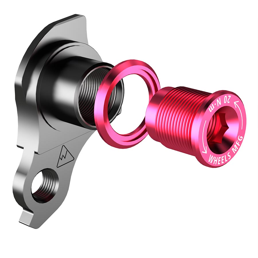 Wheels Manufacturing Dropout-404-02 UDH derailleur hanger for bike frame, made of durable metal with wheel and derailleur attachment points.
