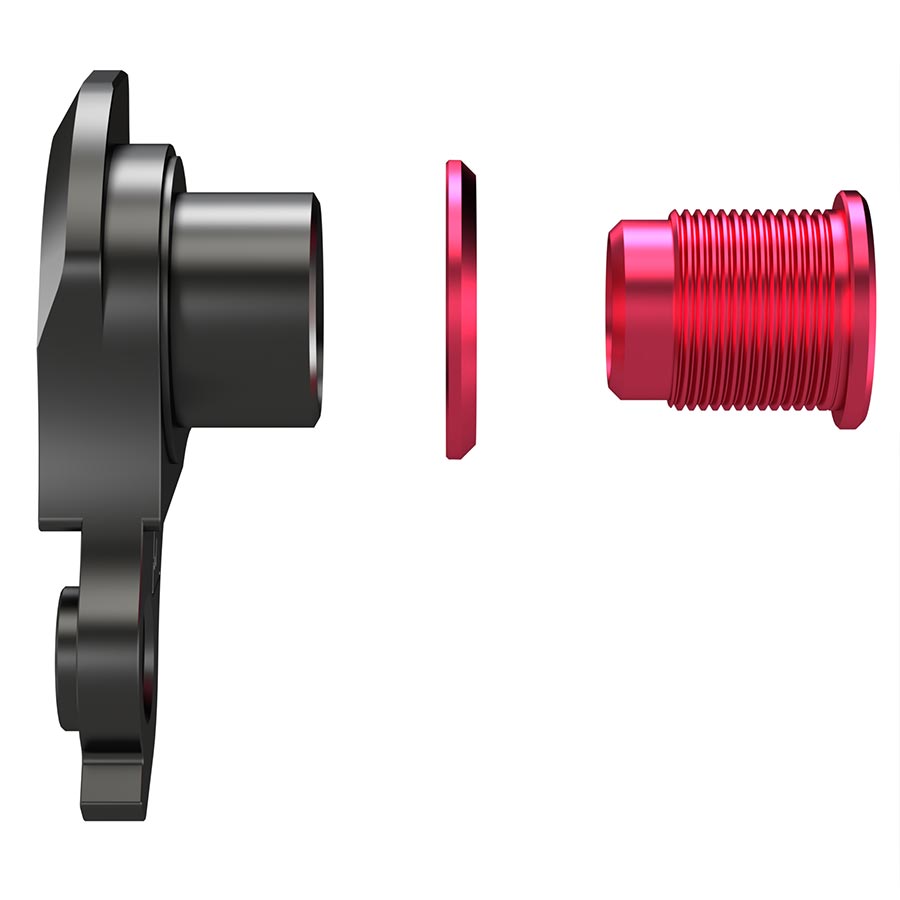 Wheels Manufacturing Dropout-404-02 UDH derailleur hanger shown on bike frame, designed for easy rear derailleur attachment and alignment.