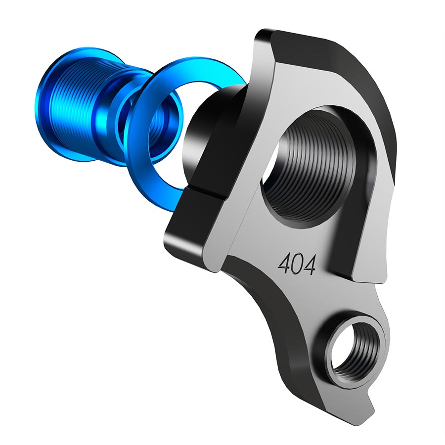 Wheels Manufacturing Dropout-404-02 UDH derailleur hanger for bike frames, close-up of black metal component with mounting holes.