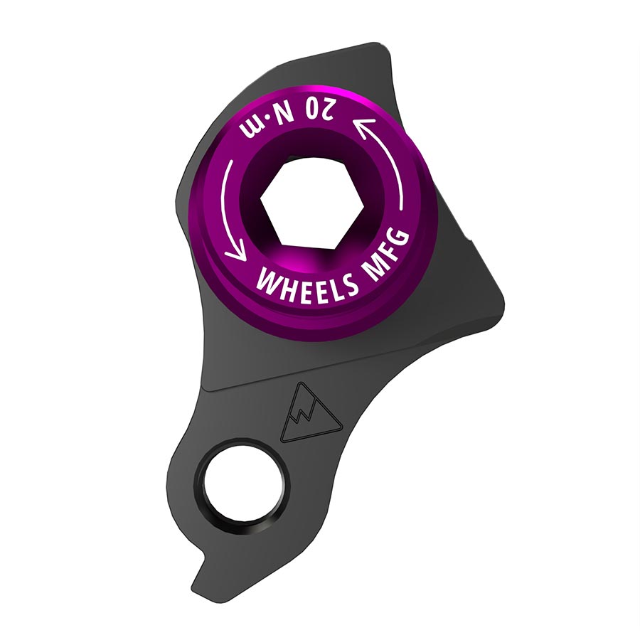 Wheels Manufacturing Dropout-404-02 UDH derailleur hanger for bike frame, made of durable metal, mounted on a bicycle dropout.