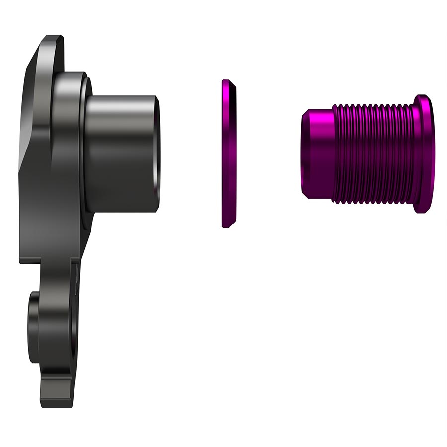 Wheels Manufacturing Dropout-404-02 UDH derailleur hanger for bicycle dropout, black metal component on a bike frame.