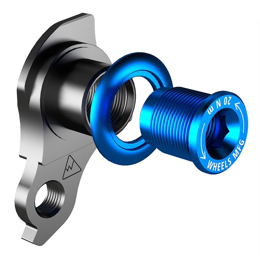 Wheels Manufacturing Dropout 487 derailleur hanger for Trek ABP bikes, metal bike component with precise machining and branding.