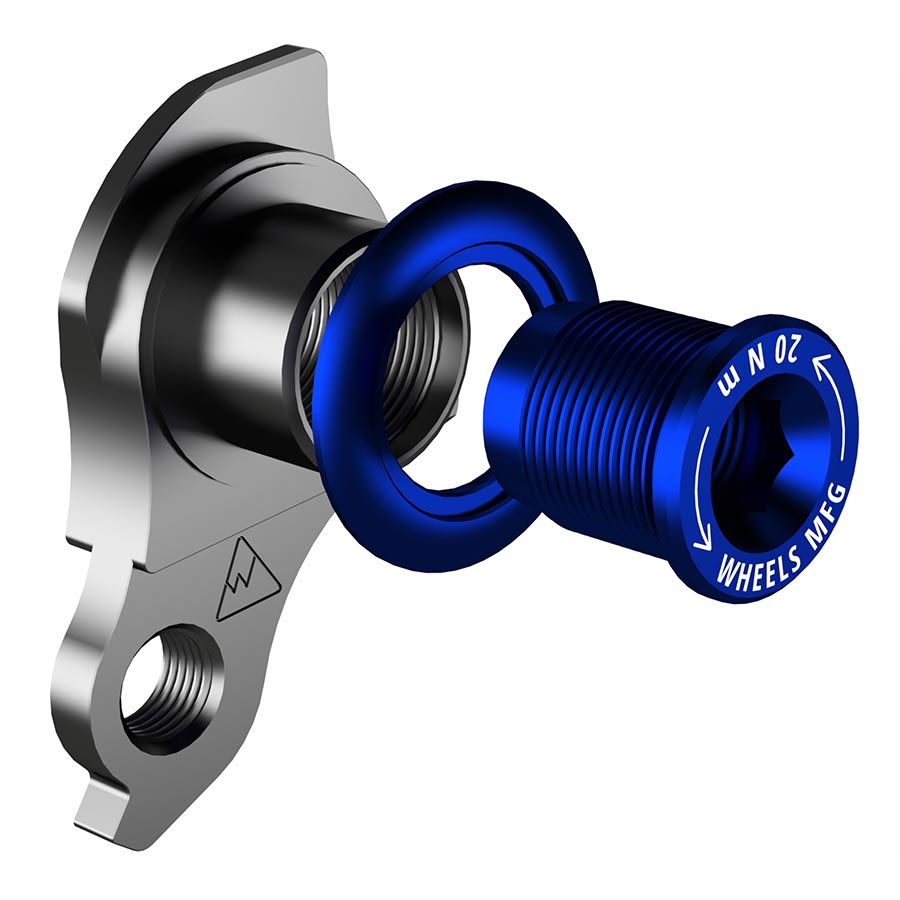 Wheels Manufacturing Dropout-487 derailleur hanger for Trek bikes, showing the black metal component with mounting holes.