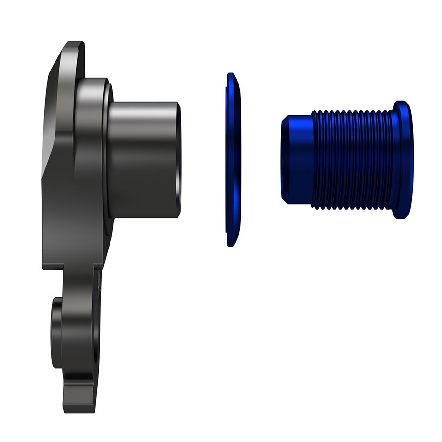 Wheels Manufacturing DROPOUT-487 derailleur hanger for Trek bikes, shown attached to bike frame, durable steel construction.