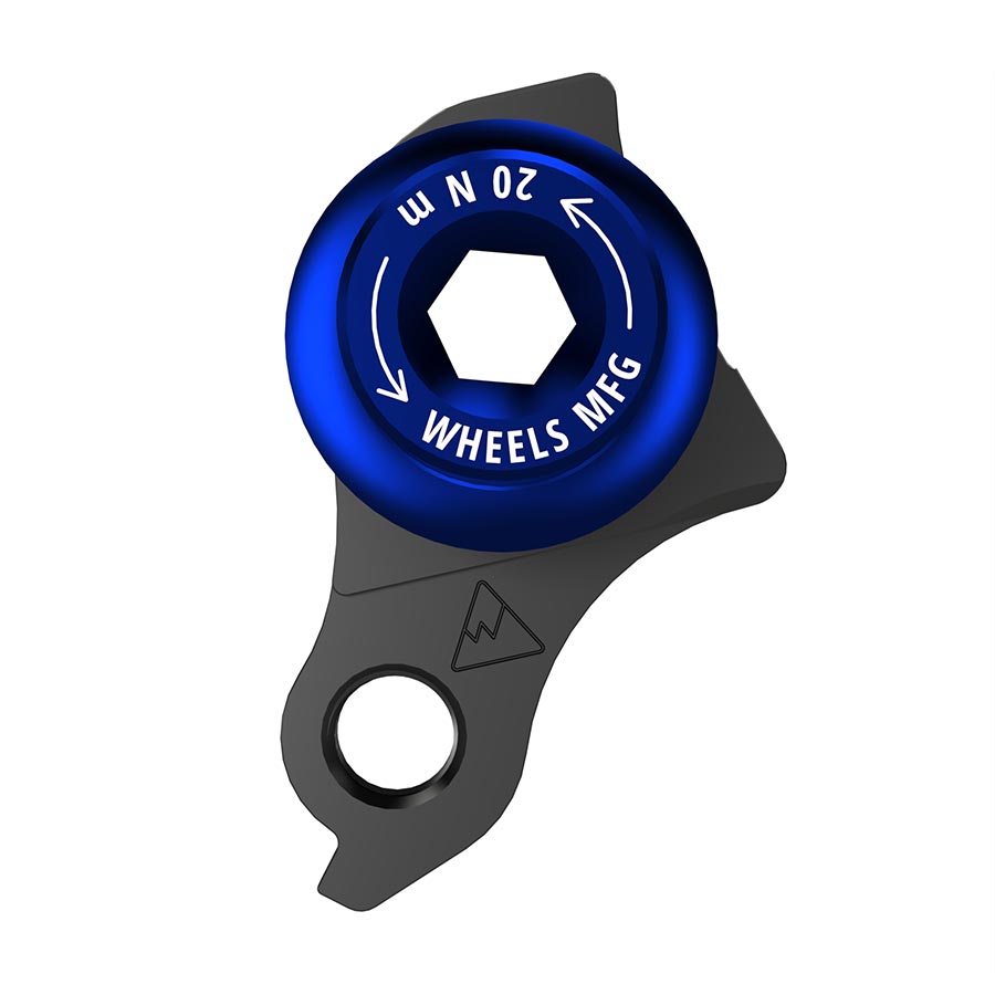 Wheels Manufacturing Dropout 487 derailleur hanger for Trek bikes, mounted on a bicycle frame showing detailed construction.