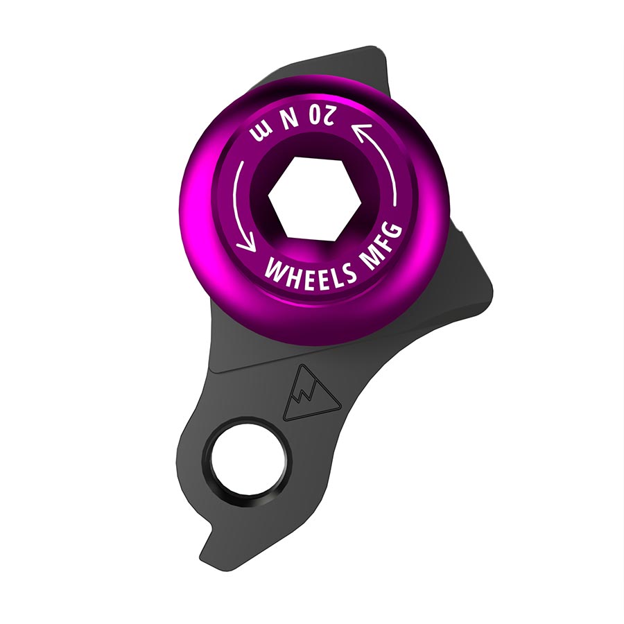 Wheels Manufacturing Dropout 487 derailleur hanger for Trek ABP and UDH bikes, metal component attached to bike frame.