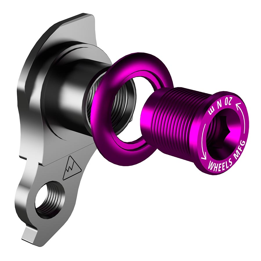 Wheels Manufacturing Dropout 487 derailleur hanger for Trek ABP and UDH bikes, made of durable metal, mounted on bicycle frame.