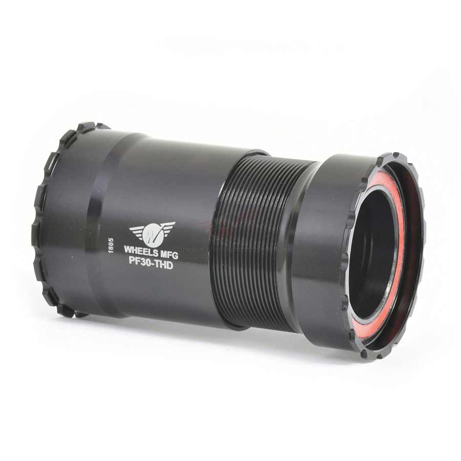 Wheels Manufacturing PF30 threaded press fit bottom bracket with steel bearings for bicycle cranksets.