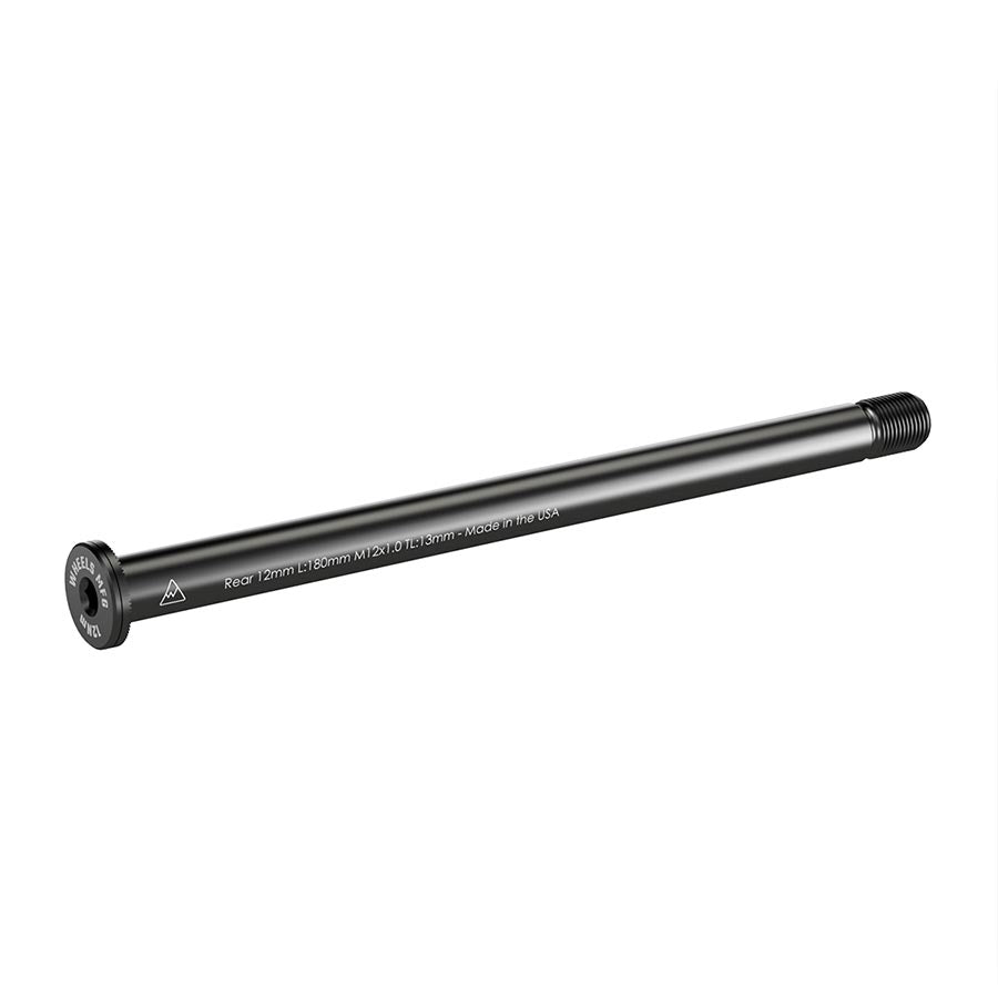 Wheels Manufacturing rear 12mm thru axle with 160mm length, M12x1.00 thread pitch, designed for bicycle rear wheel installation.