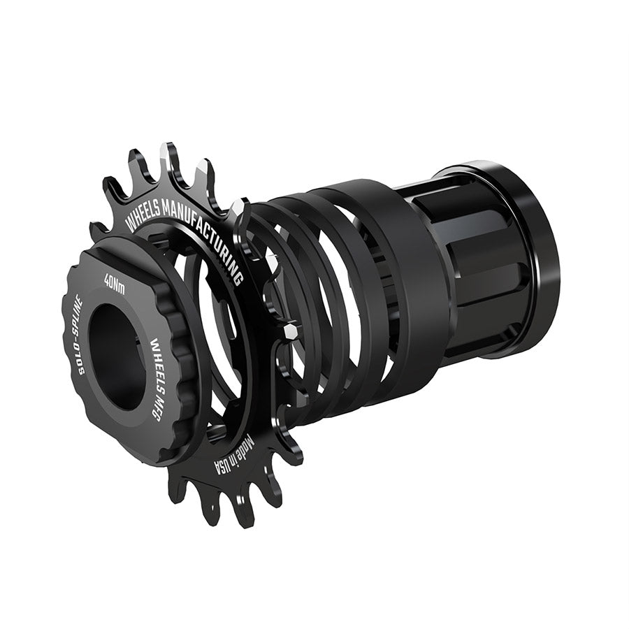 Black Wheels Manufacturing SOLO-SPLINE cassette spacers and kit for bicycle wheel hubs, showing detailed components and packaging.