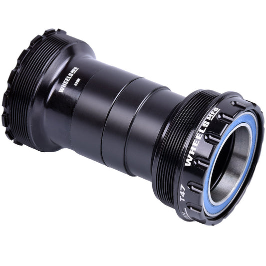 Wheels Manufacturing T47A 30mm ABEC3 threaded cups for bicycle bottom brackets, shown in close-up with metal finish