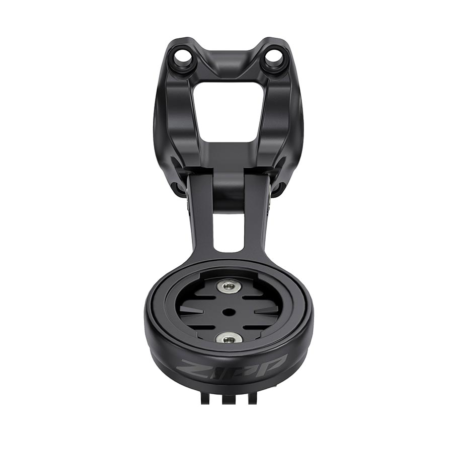 Zipp Service Course SL QuickView integrated bike computer mount on black stem, compatible with Garmin, Wahoo, and Hammerhead devices.