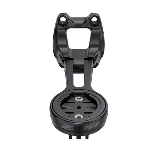 Zipp Service Course SL QuickView integrated bike computer mount on black stem, compatible with Garmin, Wahoo, and Hammerhead devices.