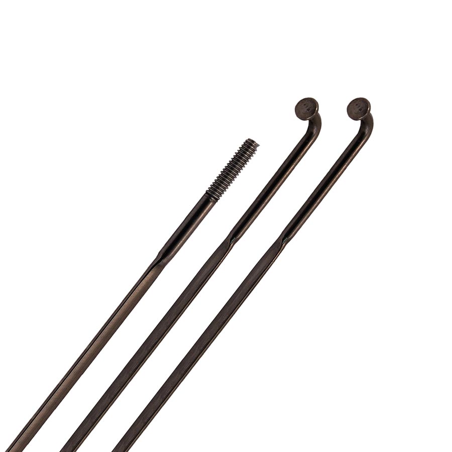 Set of three Zipp CX-Ray black J-bend TCS spokes for bicycle wheels, showing the sleek black finish and precise threading.