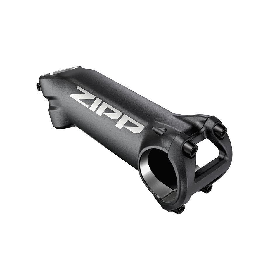 Black Zipp Service Course threadless stem, 75mm length, for 1-1/8 inch steerer tubes, designed for road bike handlebars.