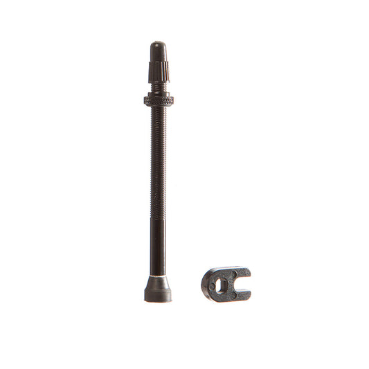 Zipp 80mm universal tubeless valve with presta valve core and wrench, suitable for bike wheels and tubeless tire setups.