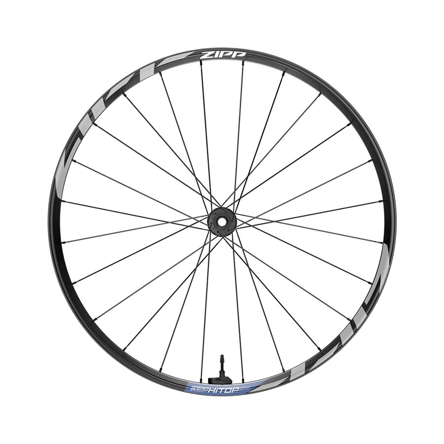 Zipp 1ZERO HITOP SW wheels with 29-inch alloy rim, center lock disc, 15mm thru-axle, boost spacing, front view.